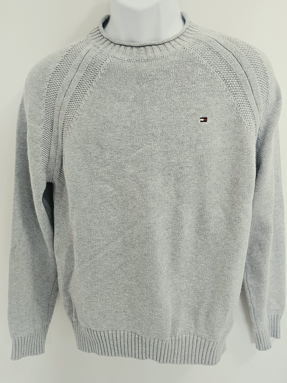 Tommy Hilfiger Light Gray Crewneck Sweater with Chest Logo, Sz M